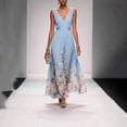 thumbnail image 2 of Navy Blue Floral V-Neck Wrap Maxi Dress With Belt 30838, 2 of 7