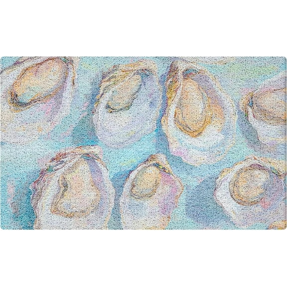 Doormat - Coastal Beach Door Mat - Coastal oyster, indoor/outdoor, blue beachy welcome, ocean bath, 18×30 Inch