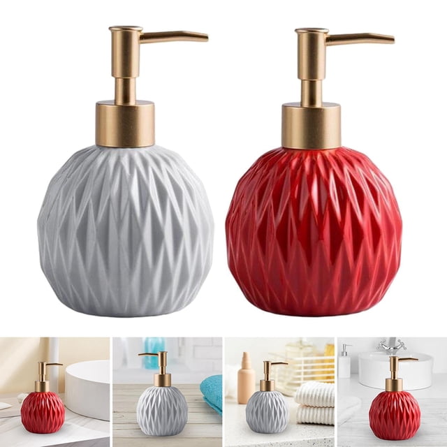 Paquete de 2 Dispensadores de Jabón Macarena Cerámica Reutilizables Gris Azul Rojo