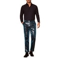 thumbnail image 2 of INSPIRE CHIC Metallic Pants for Men's Straight Leg Sparkly Pants Disco Party Shiny Trouser 30 Blue, 2 of 5