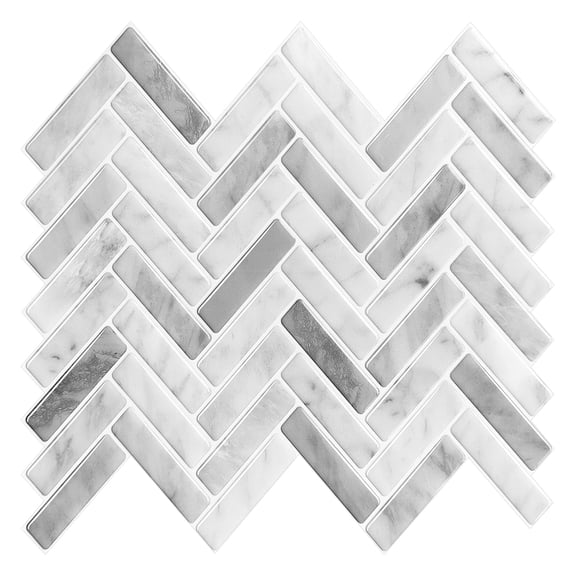 Mureno Dimensions Peel And Stick Backsplash Tile 11.5 X 10 marble grey herringbone Rigid Vinyl - 4 Tiles