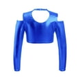 thumbnail image 2 of TiaoBug Kids Girls Shiny Metallic Crop Top Long Sleeve Off Shoulder Jazz Hip Hop Leotard Dance Shirt Royal Blue 6, 2 of 5
