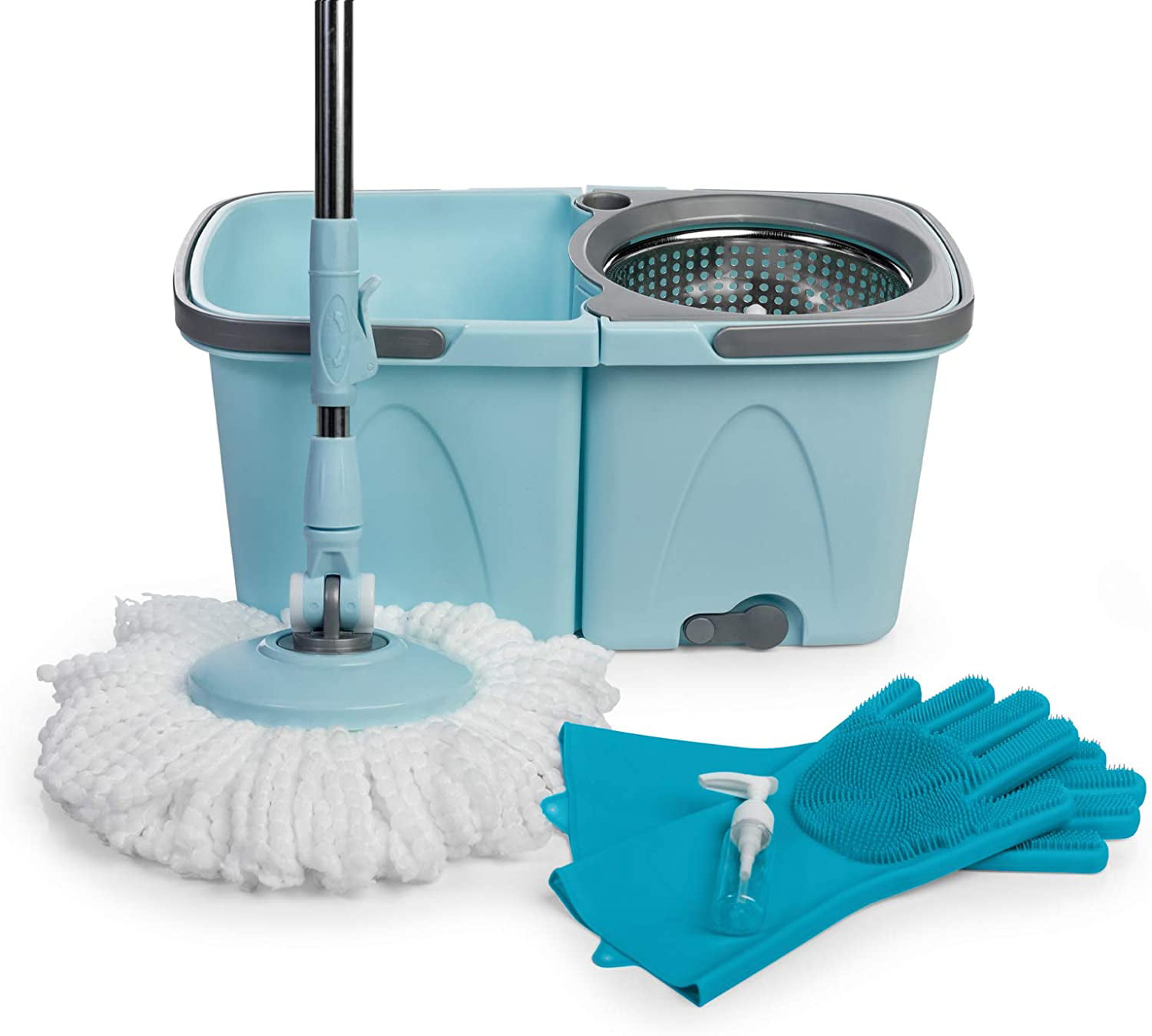 SoftSpin Spin Mop and Bucket ? 2 Stage Floor Mop System with Built-in Get A Bucket And A Mop