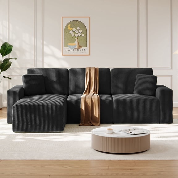 Neche 100" Oversized Modular Sectional Couches For Living Room, L-Shaped Cloud Sofa Couch With Corduroy Fabric, Comfy Couch With Deep Seat, Easy Assembly Required, Black