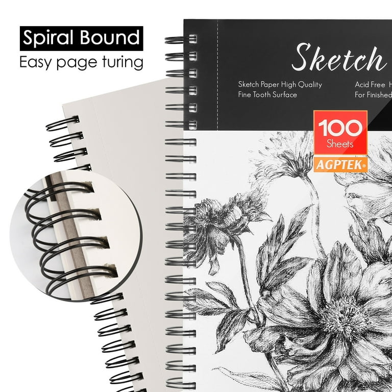 AGPTEK Sketch Book 9X12 ，Sketch Pad 100 Sheets，2 Pack，60lb