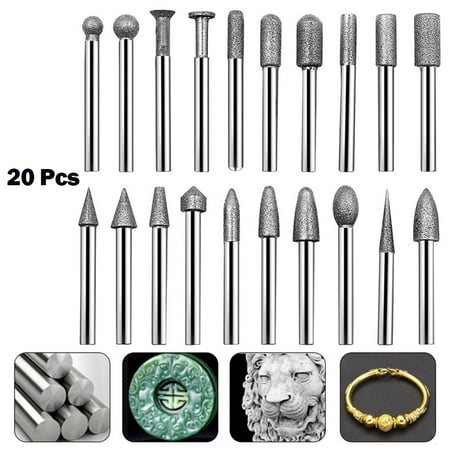 

20Pcs Diamond Grinding Heads Mini Drill Burrs Bit Set Rotary Tool 6mm Shank