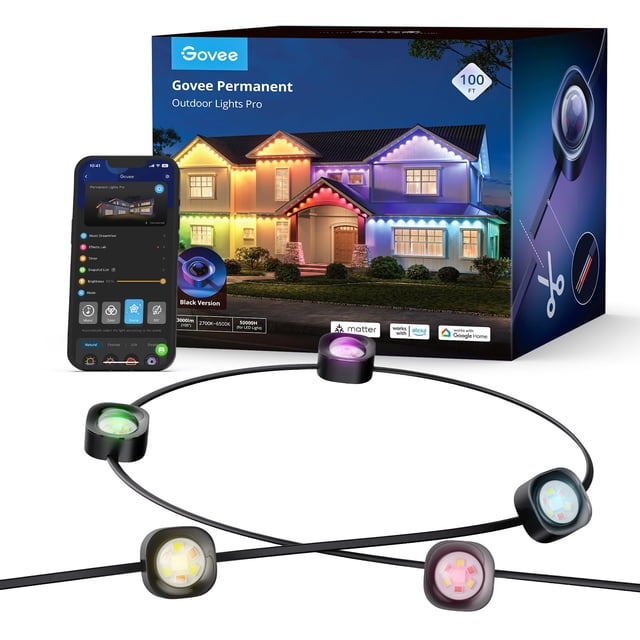 Luces exteriores Govee Permanent de 100 pies con 60 LED RGBIC negras