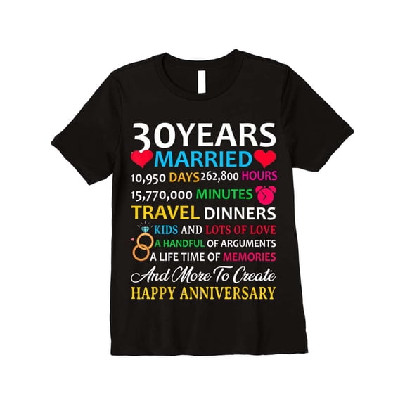 Mens Novelty Tee 30 Years Married Celebrating Happy Anniversary Gifts TBirthday Himshirts Trendy Cartoon Print MenGifts MenS TshirtMens Novelty Shirt Crafted From Cotton Exceptional Softness
