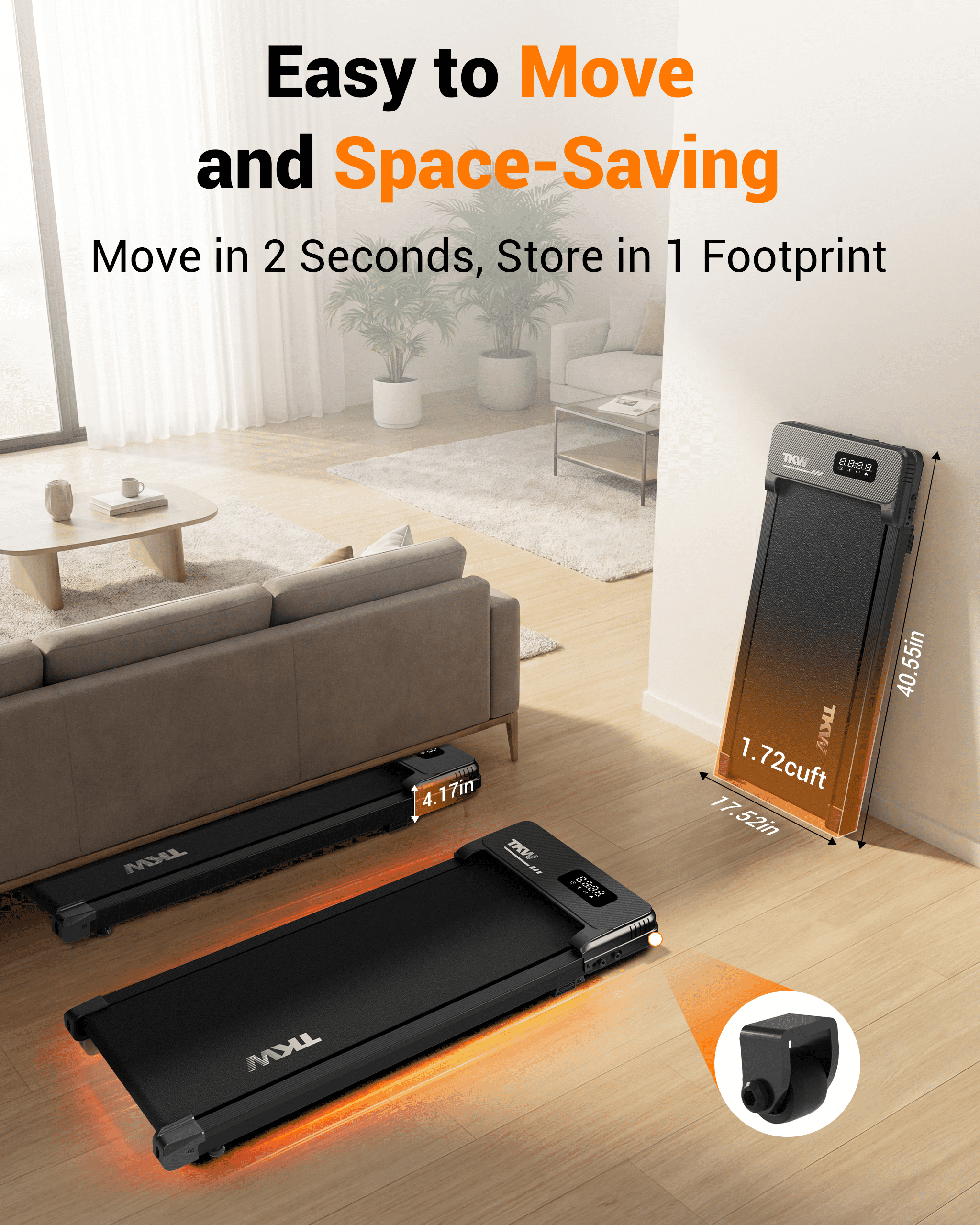 TKW 3-in-1 Under Desk Walking Pad Treadmill, Portable Compact walk pad for Home Office, 200 lbs Capacity walkingpad treadmill, Walking Pad, Black