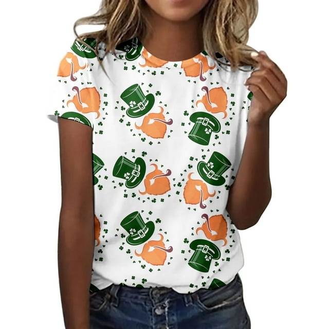 TSADFHJI Chemises de Noël pour Femmes Élégantes Mode Col Rond Manches Courtes T-Shirts d'Été Blouse à Fleurs