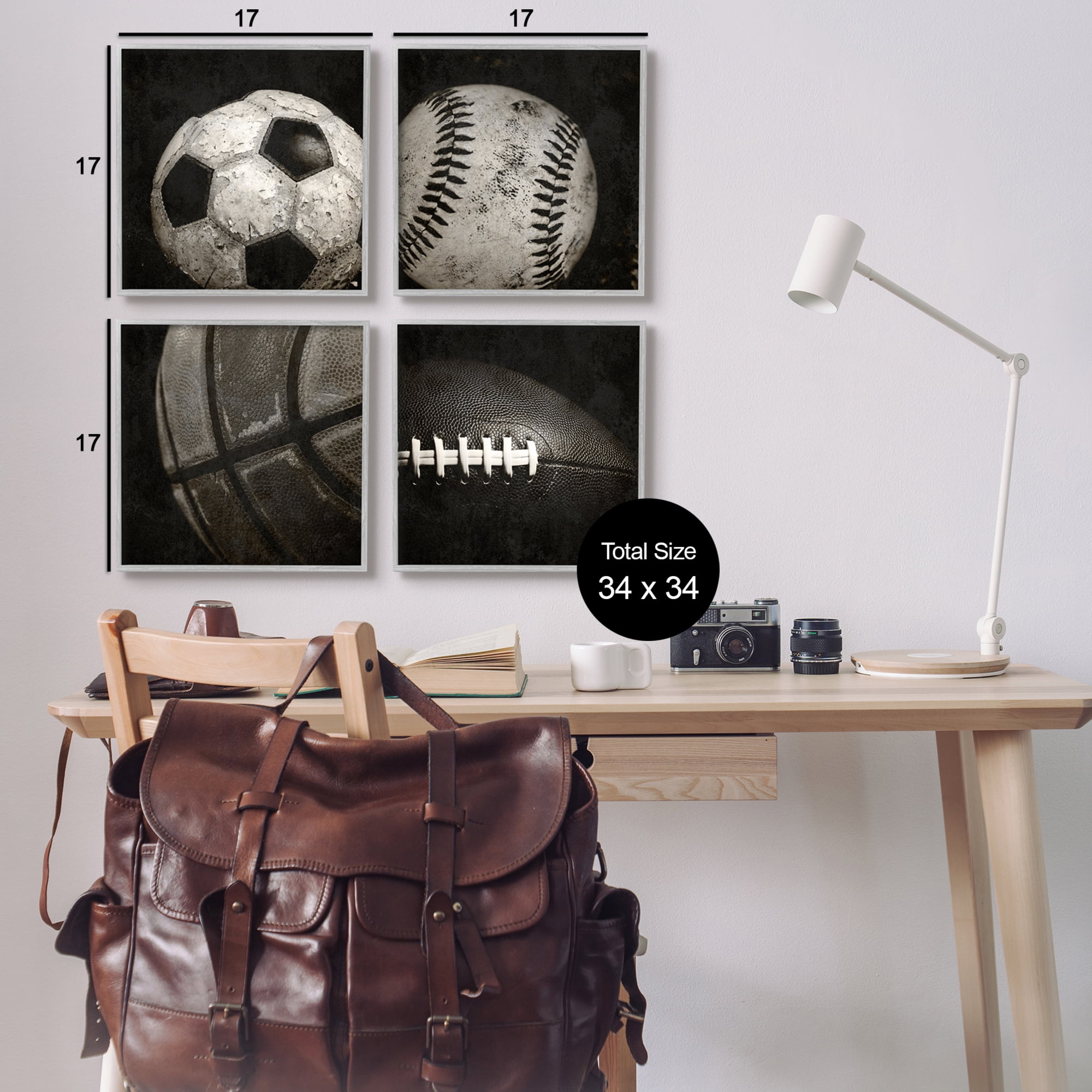 Stupell Industries Sports Balls Photography Sports Photography Gray Framed Art Print Wall Art, 17 x 17, Set of 4