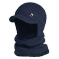 thumbnail image 2 of harmtty Warm 1 Set Men Hat Scarf Solid Color Short Brim Dome Thickened Plush Lining Coldproof Winter Stretch Knitted Hat Outdoor Wear Navy Blue, 2 of 8