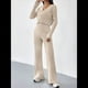 thumbnail image 4 of Conjunto de Pijama de Punto para Mujer, Cuello en V, 2 Piezas, Conjunto Informal A Juego, Suéter de Larga, Blusa y Pantalones. Albaricoque M, 4 of 10