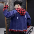 thumbnail image 5 of Chaquetas de mezclilla para hombre, abrigo de jeans rotos para hombre, empalmado, ligero, con agujero, sombrero con capucha, ropa de abrigo informal estética, ropa de hombre de talla grande holgada, 5 of 5