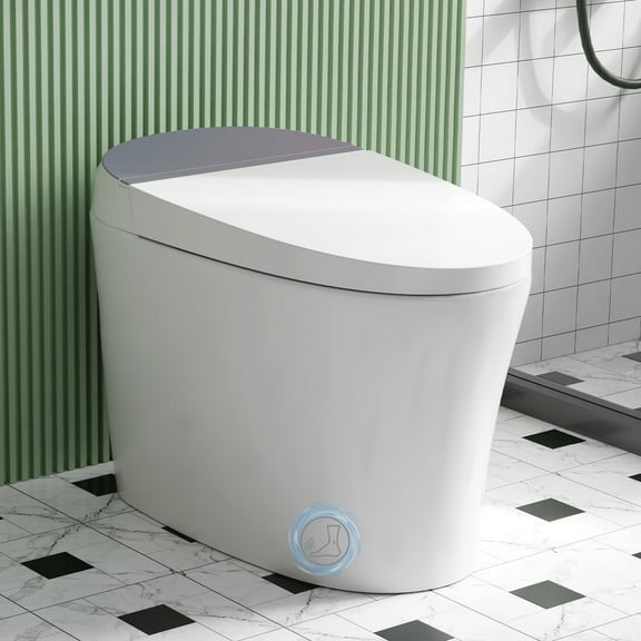TROPOW Senfot Smart Toilet with Bidet Seats, Automatic Flip and Slow Close Lid, Foot Sensor, Automatic Flush When Standing Up, Heated Seat and Night Light, Remote Control Operation, WZ2801U-3, White
