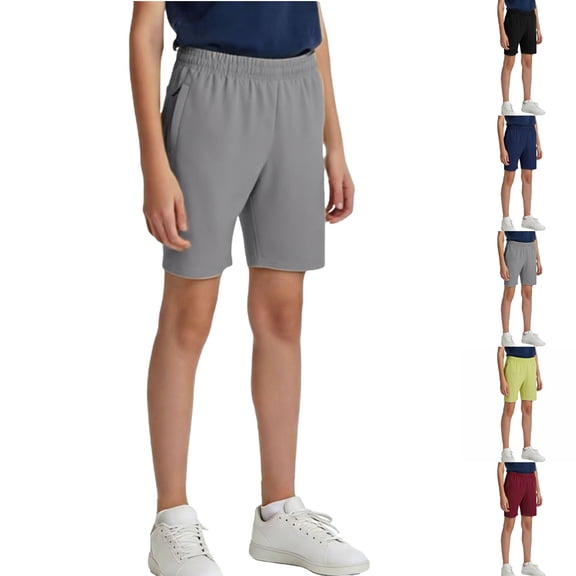 SGFCWSX Boys Casual Shorts Lightweight Elastic Waist Soft Summer Athletic Shorts for Teens Dark Gray Size 13-14Years