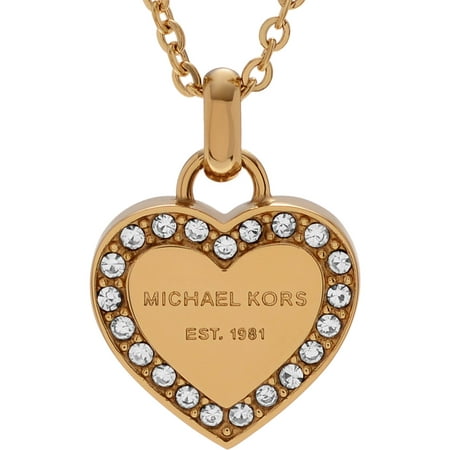 Michael Kors Women's Crystal Accent Gold-Tone Stainless Steel Logo Heart Pendant Fashion Necklace, 18