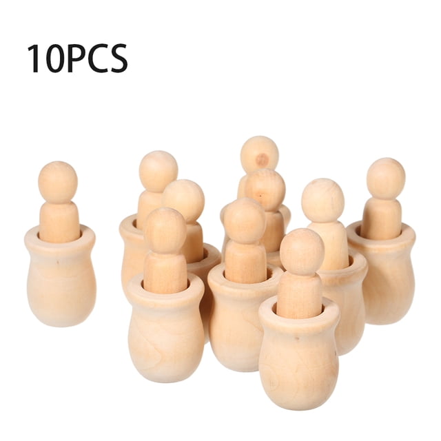 10 Unids People Nesting Set Muñecas Peg de Madera Artes Inacabadas Pintura DIY Mancha Kid's Part Meterk Marioneta