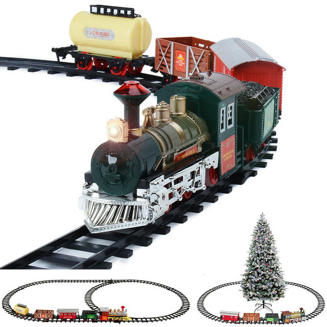 Electric Christmas Train Track Set W/ Light Sound Real Smoke Kids Toy Under Tree 