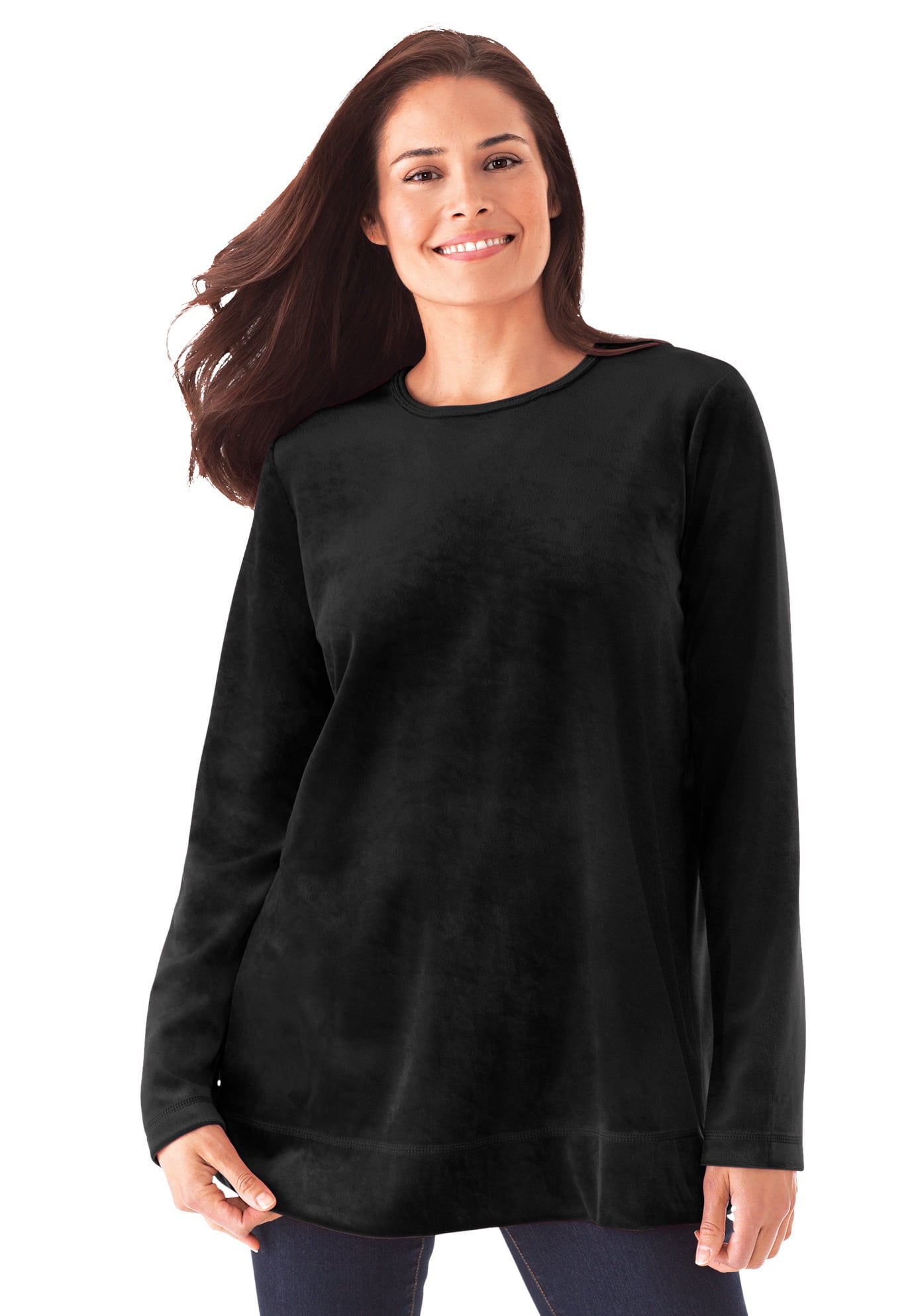 Woman Within Women's Plus Size Velour Tunic Sweatshirt - 4X, Black Walmart.com
