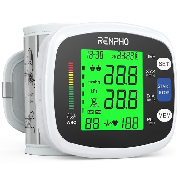 RENPHO Wrist Blood Pressure Monitor for Home Use, Automatic BP Machine with Large LCD Display, Adjustable Wrist Blood Pressure Cuff, 198 Memory Storage for 2 Users with Carrying Case