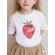 thumbnail image 2 of [Camiseta de Fresa] Camiseta de algodón suave con estampado de fresas para niña | Camiseta de manga corta con cuello redondo y diseño pixelado de fresas, lavable a máquina, ideal para cualquier temp, 2 of 8