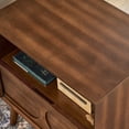 thumbnail image 5 of Mid Century Modern Fluted Nightstand with Charging Station USB Ports & Outlet Hole & 4 Solid Wood Legs, Farmhouse End Table with Open Space and Drawer Dresser, Walnut, 5 of 9