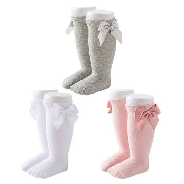 Medias para bebé, 3 pares de calcetines hasta la rodilla con lazo para bebé, calcetines con lazo para bebé, estética elegante