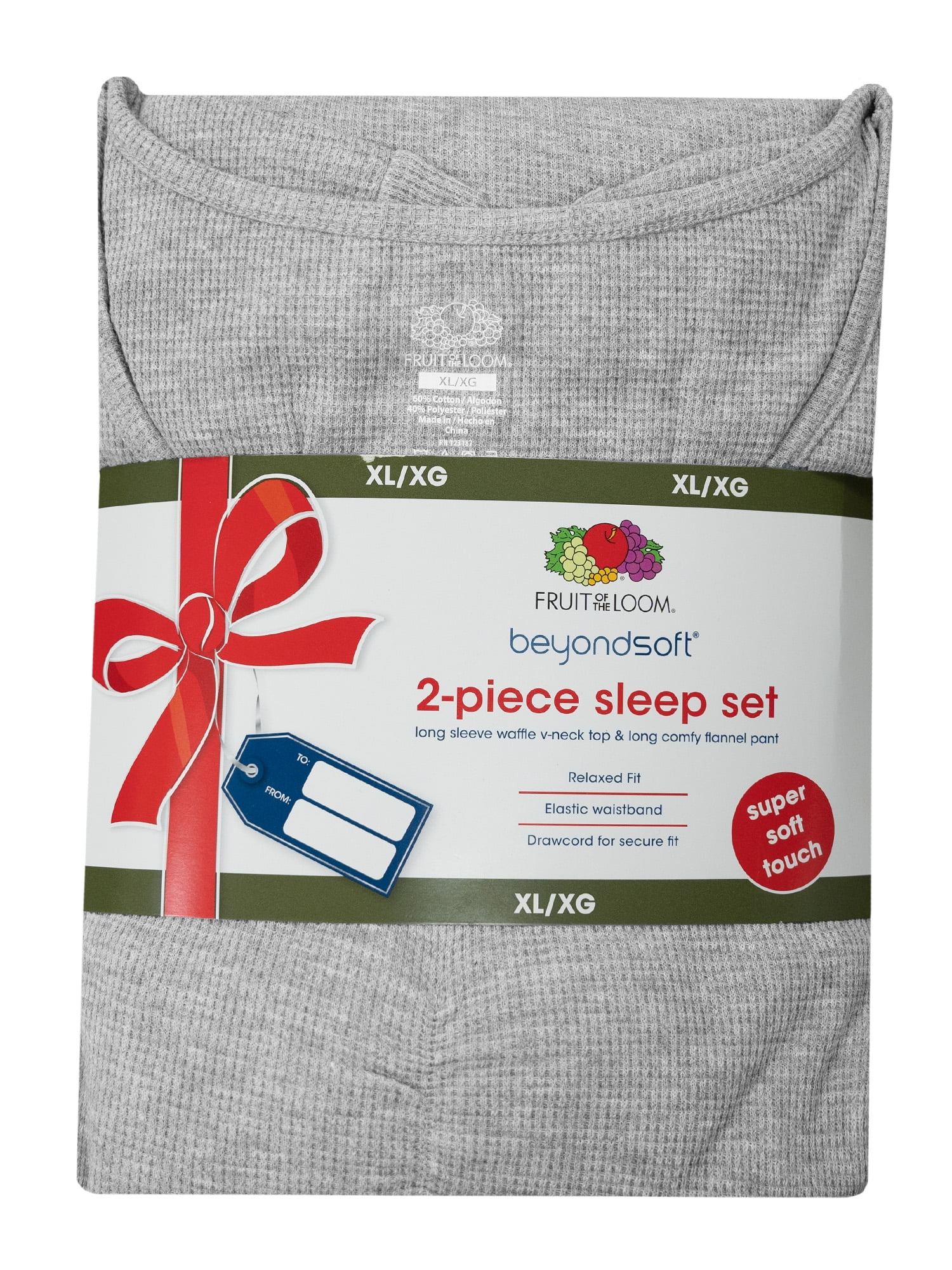 Fruit of the Loom Women's Beyond Soft Long Sleeve Waffle Top and Flannel Bottom Pajama Set, Sizes S-4X