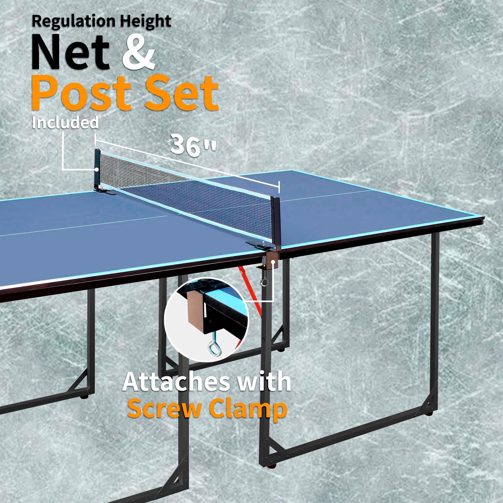 HooKung 6FT Mid-Size Table Tennis Table, Foldable & Portable Ping Pong Table Set for Indoor & Outdoor Games with Net, 2 Table Tennis Paddles and 3 Balls