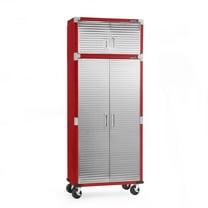 Seville Classics UltraHD 2-Piece Heavy Duty Mega Solid Steel Metal 2-Door Lockable Stacker Wall Storage Cabinet Set Organizer for Garage, Office, Classroom, 36" W x 18" D x 90.5" H, Red
