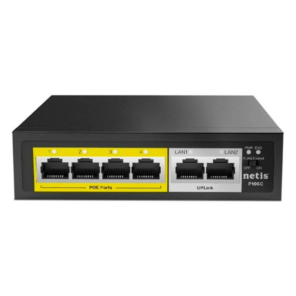 Switch Netis P106C de 4 puertos PoE 10/100Mbps y 2 puertos Uplink 10/100Mbps