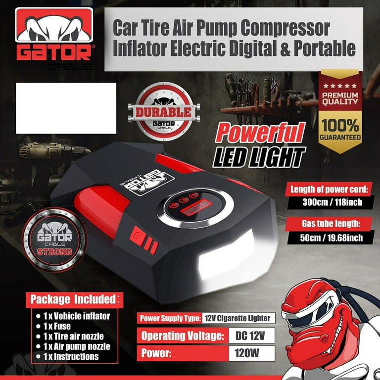 Gator Cable Car Air Tire Pump Inflator Compressor Digital Electric Auto  Portable 150PSI 12V