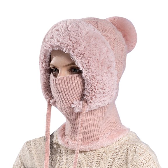 HJYCHN Winter Hats for Women Knitted Hat with Face and Neck Warmer Windproof Warm Cap for Winter Cycling Womens Winter Hat Pink One Size