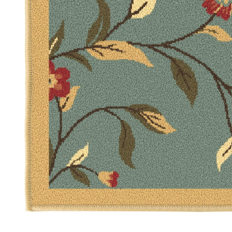 Ottomanson Machine Washable Non-Slip Rubberback Floral 3x5 Indoor Area Rug,  3'3 x 5', Seafoam 