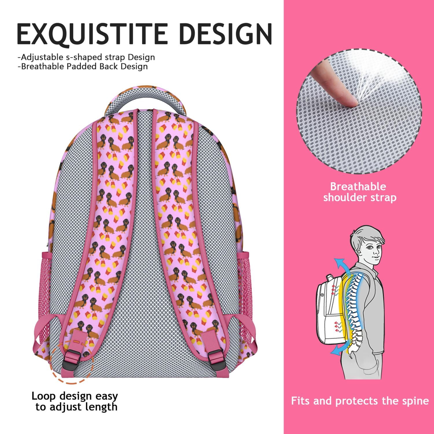 Artistic Dog Pattern Daypack - Adjustable S-Shaped Shoulder Straps for Comfort