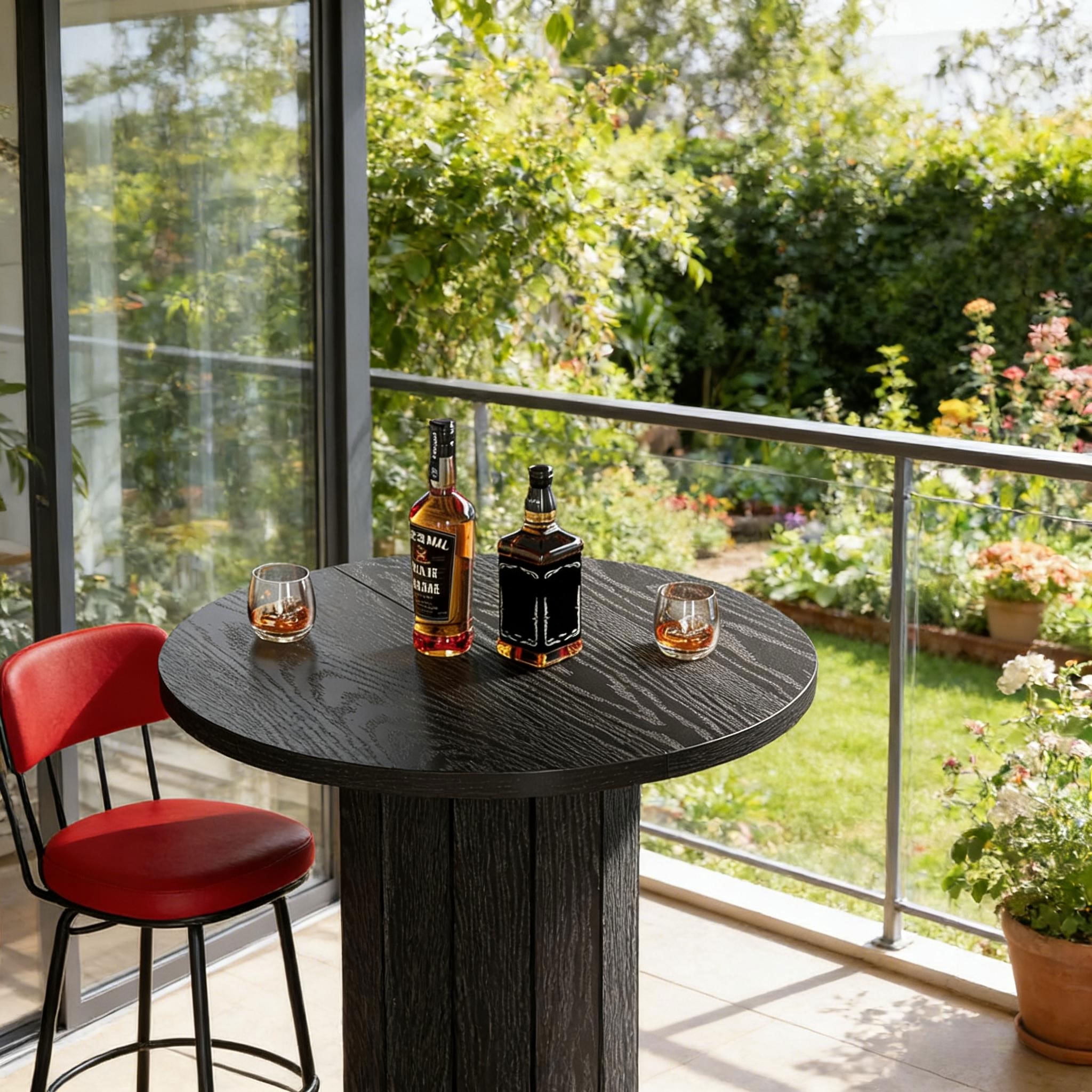 MAYEERTY Round Bar Table with Footrest, Modern Farmhouse Pub Table for Dining Room, Compact Wooden Bistro Table for Small Spaces (Only Table)