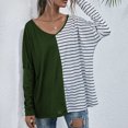 thumbnail image 2 of Blusa informal de rayas con cuello en V y manga larga para mujer, color verde, 2 of 6