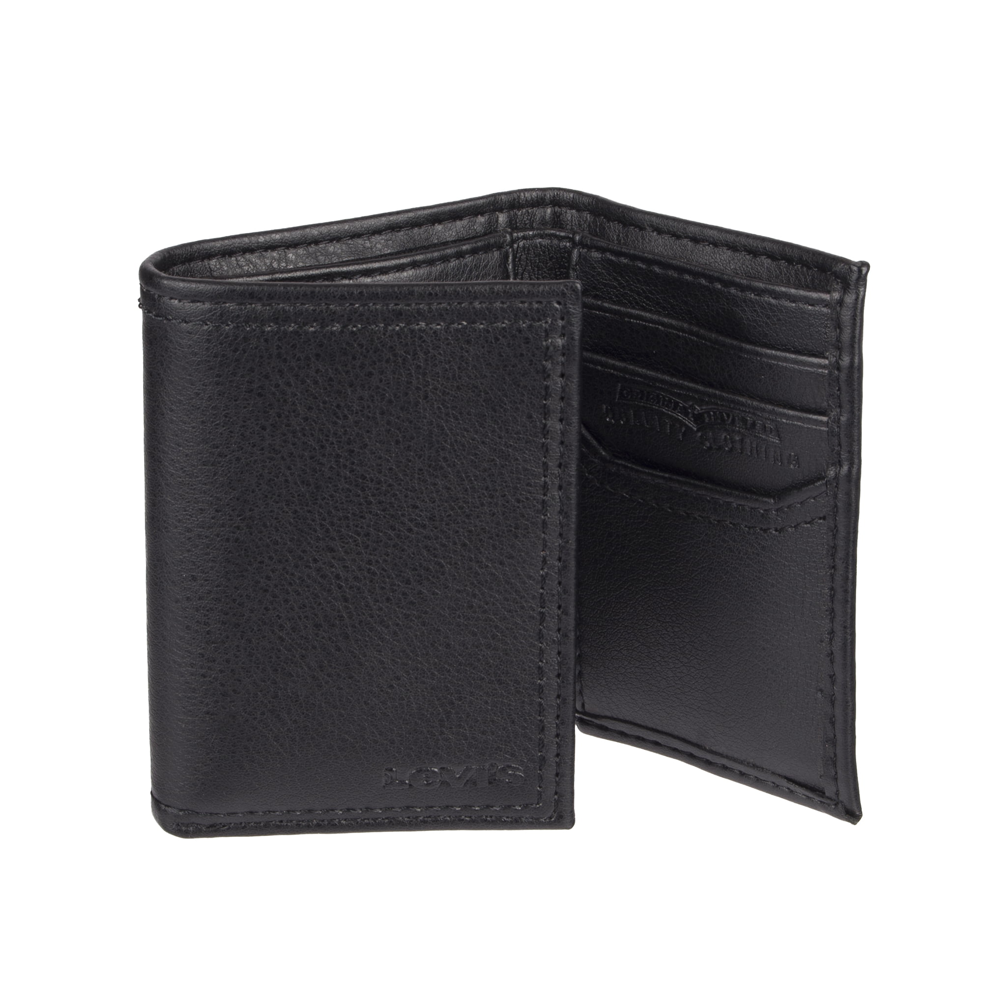 Levi's Men's RFID Trifold Wallet with Interior Zipper, Black 