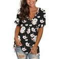 thumbnail image 2 of Cyber&Monday Deals Womens Tops Summer 2022,Summer Floral Tops for Women Classic V Neck Tshirts Short Sleeve Cute Tops Casual Loose Tunics Blouse, 2 of 6
