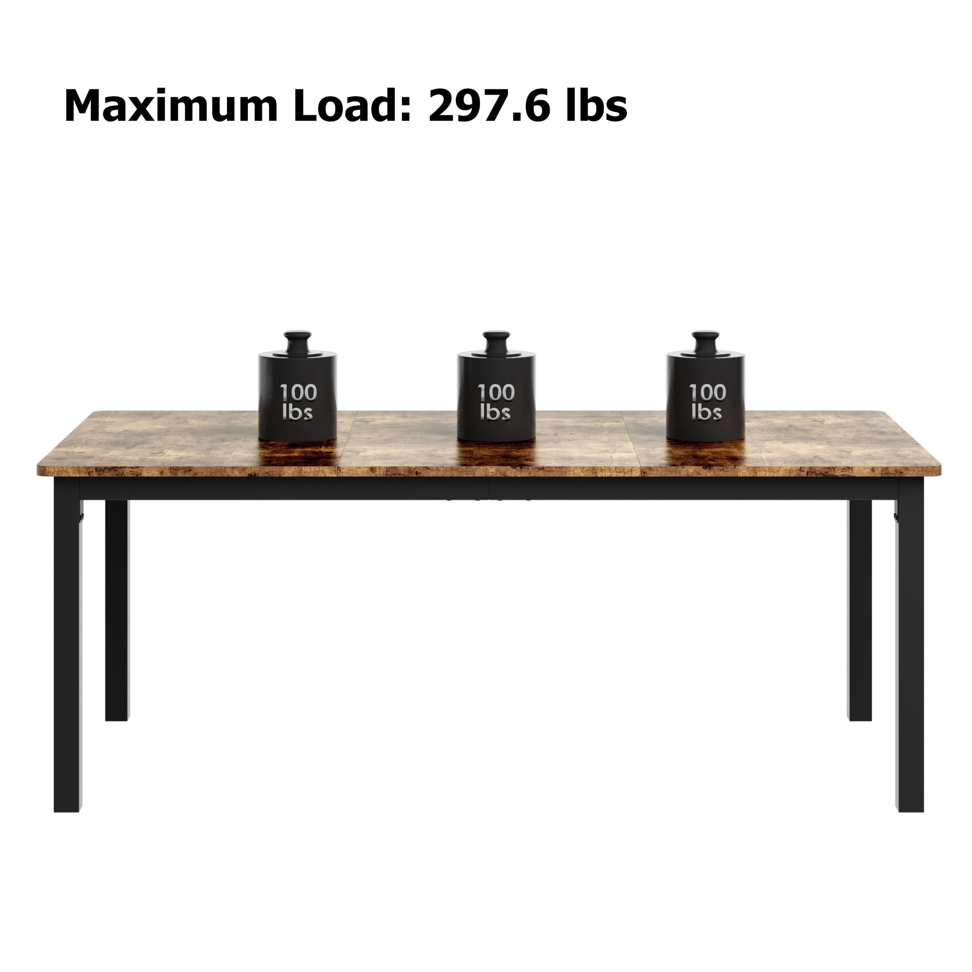 Accreate Versatile Industrial Dining Table, Large Rectangle Table with Sturdy Metal Legs, Elegant Round Corners, Waterproof Surface for Kitchen, Conference Room, or Workspace