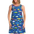 thumbnail image 1 of Bixox Robe Sans Manches à Imprimé sous-Marins et Baleines pour Femmes avec Poches, Robe Débardeur Décontractée Longueur Genou pour l'Été-Moyen, 1 of 7