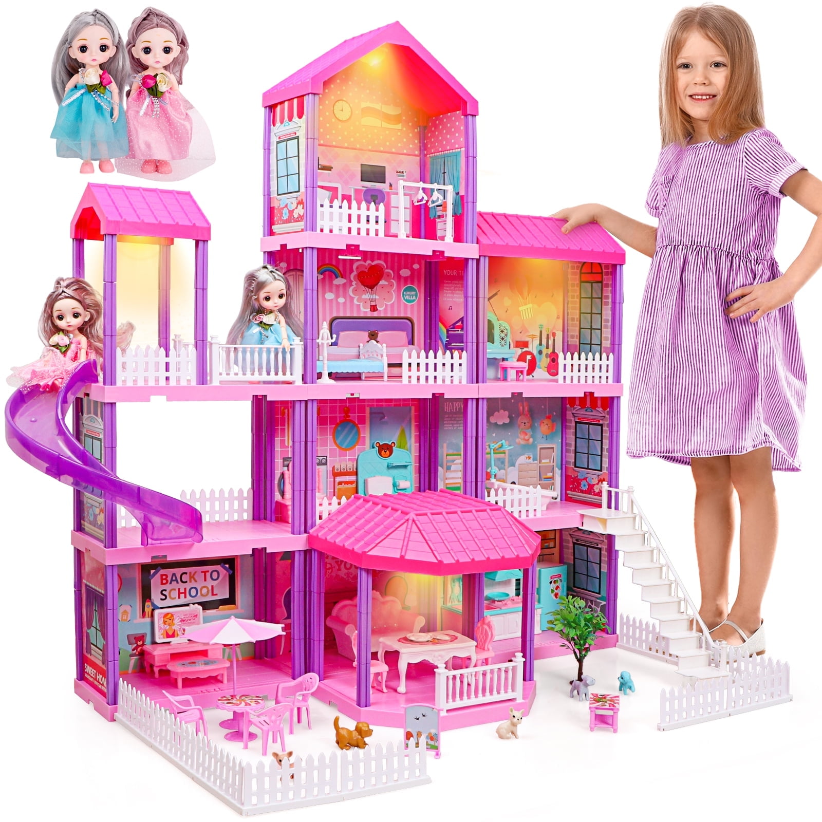 Carsky 36-Inch Dollhouse Playset, 11 Rooms with Lights photo 1
