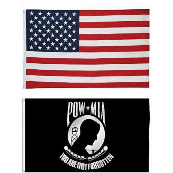 2 FLAGS POW MIA PRISONER OF WAR MISSING IN ACTION 3 X 5 AND AMERICAN FLAG USA