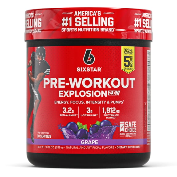 Six Star Pro Nutrition Explosion 2.0 Pre-Workout Powder, Electrolyte Matrix, Grape
