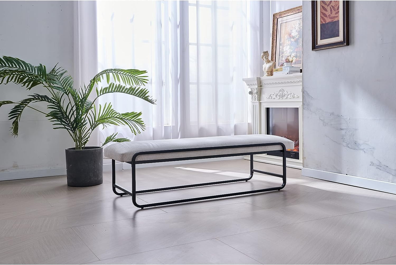 Nathaniel Home Upholstered Bedroom Benches, 60 inch Kids Ottoman Vegan Leather Footrest Stool, Accent Bench for Entryway Bedroom End of Bed, White