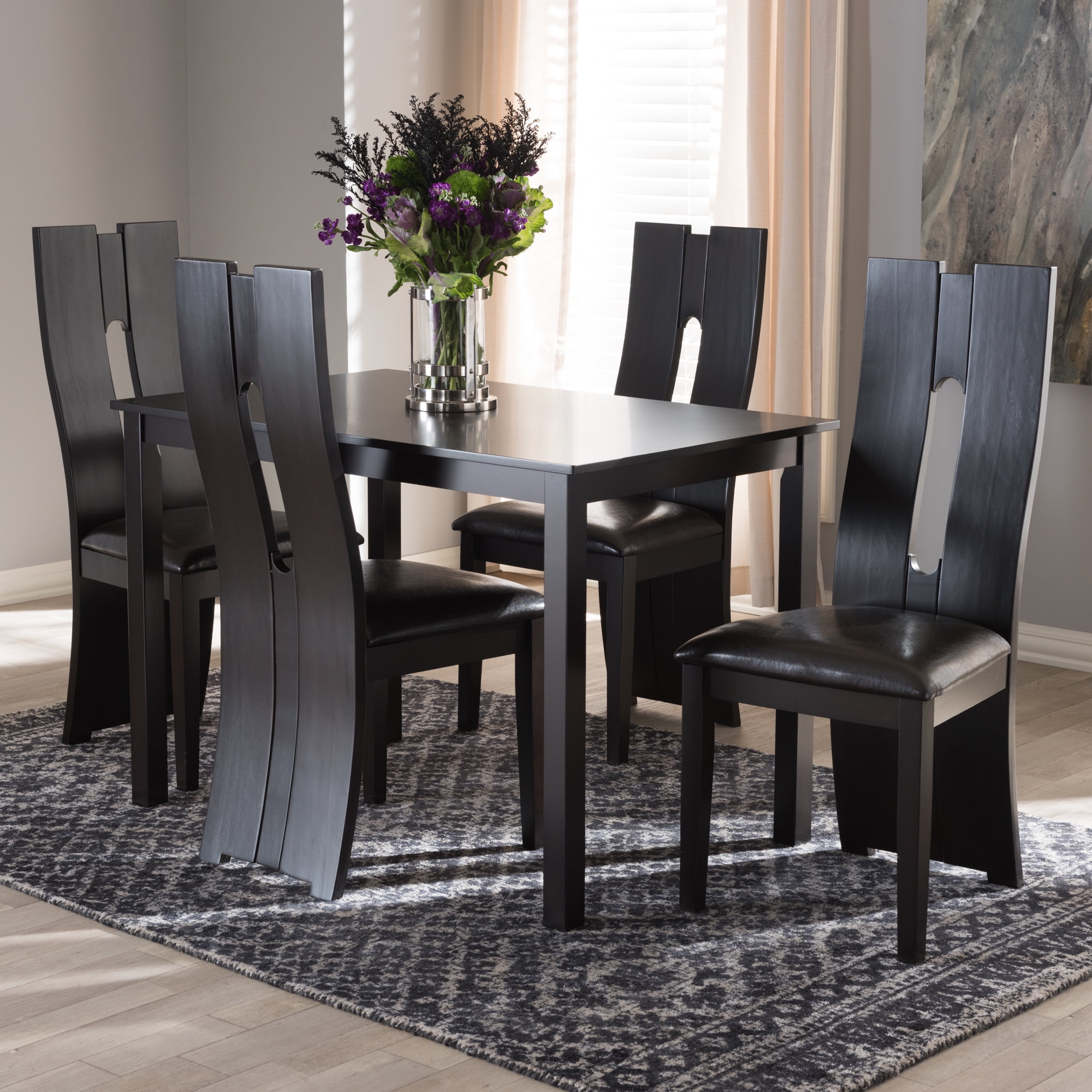 Baxton Studio Alani Modern and Contemporary Dark Brown Faux Leather Upholstered 5Piece Dining