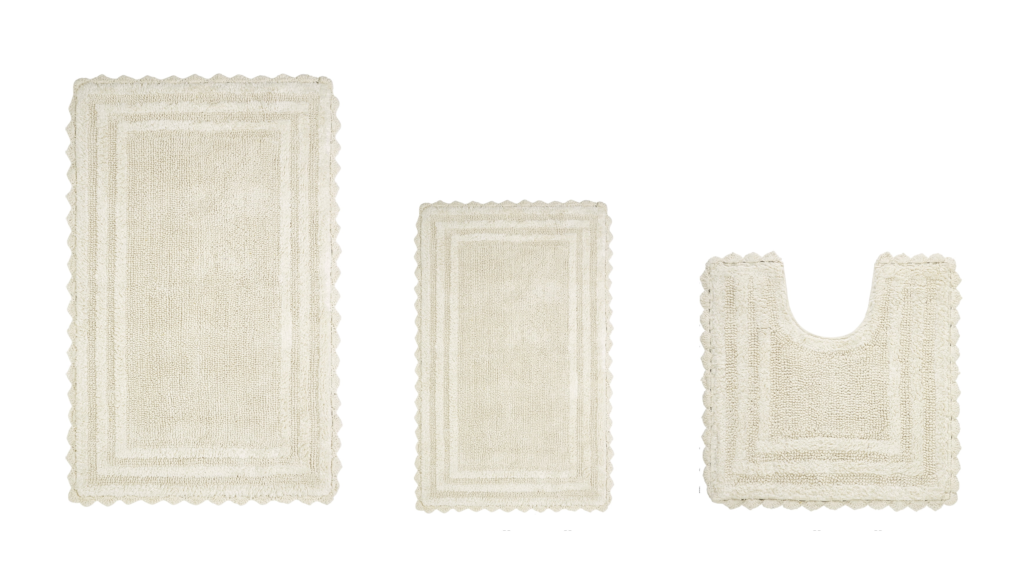 Better Trends 3 Piece Bathroom Rug Set 100% Cotton, Extra Soft Tufted Bath Mat, Water Absorbent & Reversible Mat, Ivory Lilly Crochet Collection