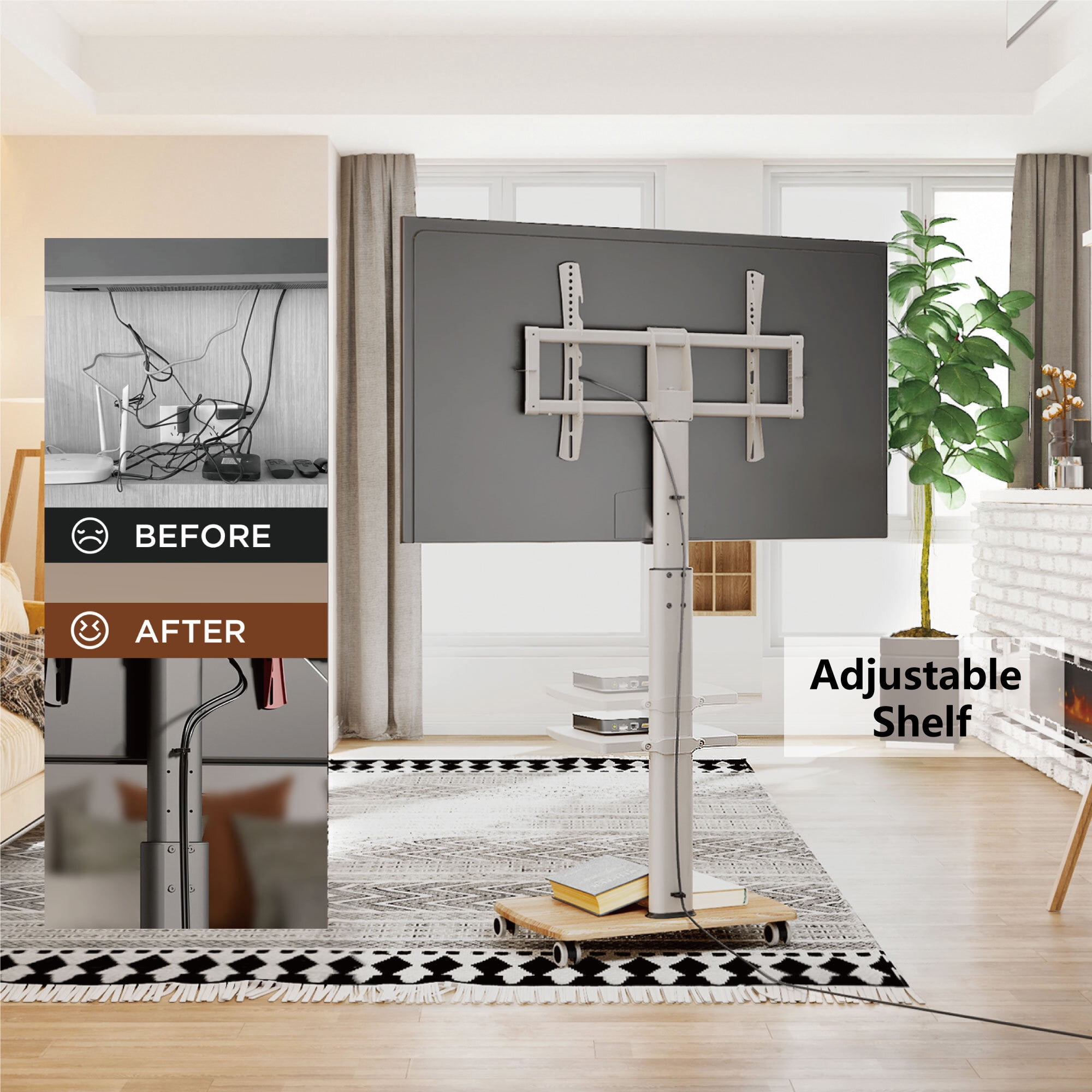 FITUEYES Rolling TV Floor Stand for 32 - 70 Inch TVs, with 1 shelf