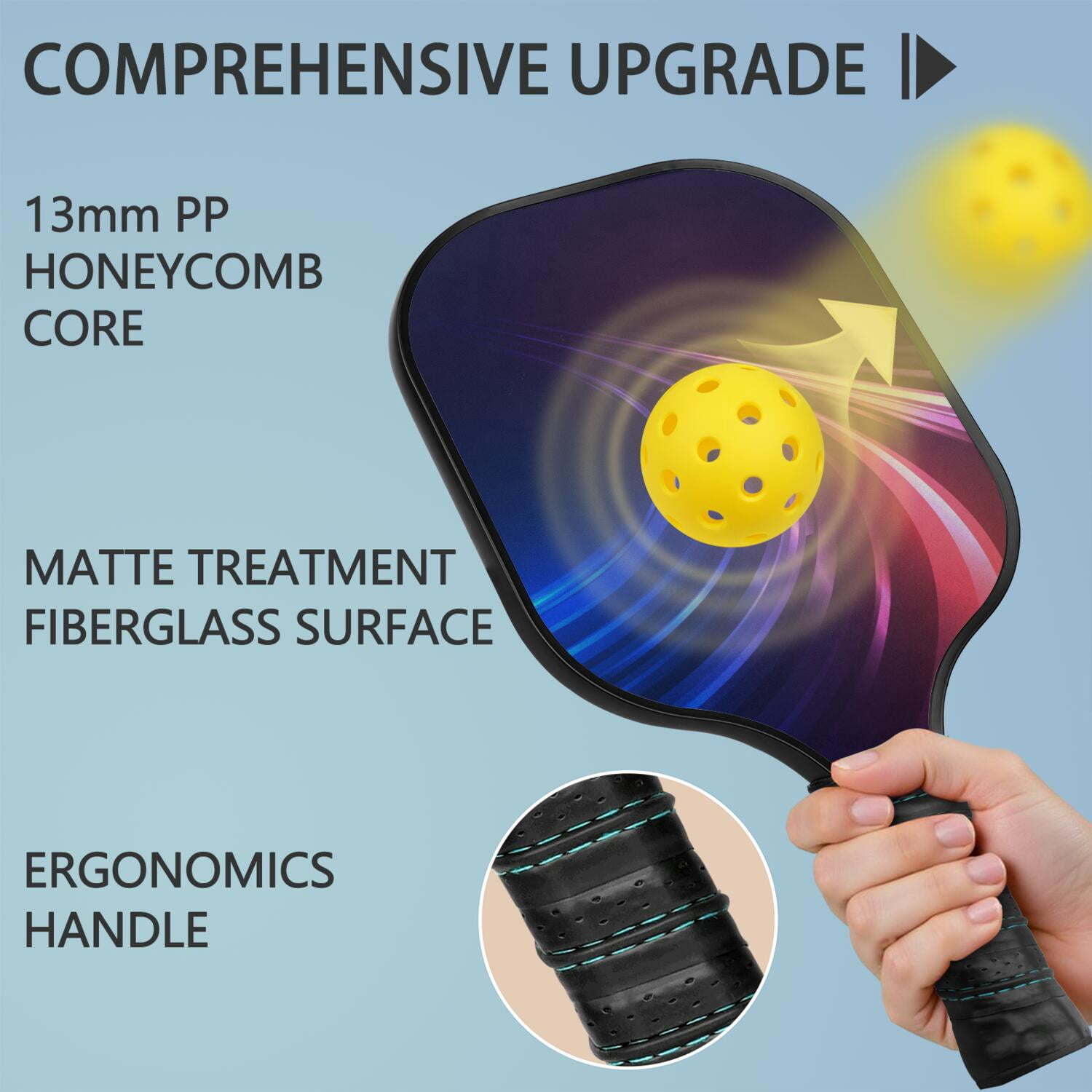 Pickleball Paddles Set Of 2, Fiberglass Surface, Thunder, Speed Print, 4 Balls & Bag